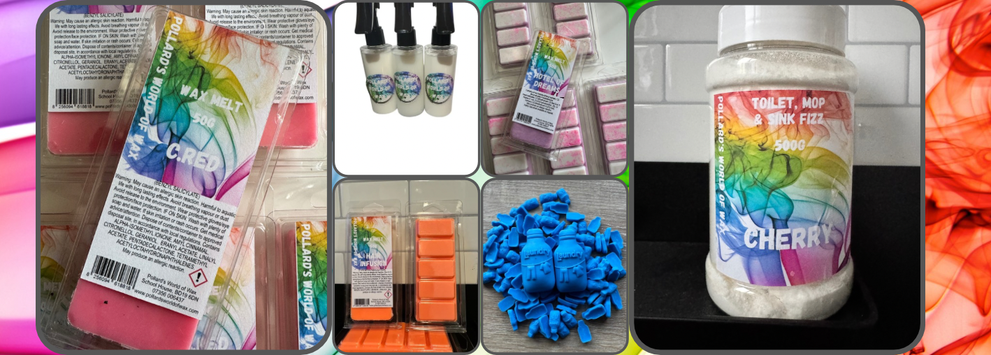 Collage of a product with colorful packaging and text on a white background